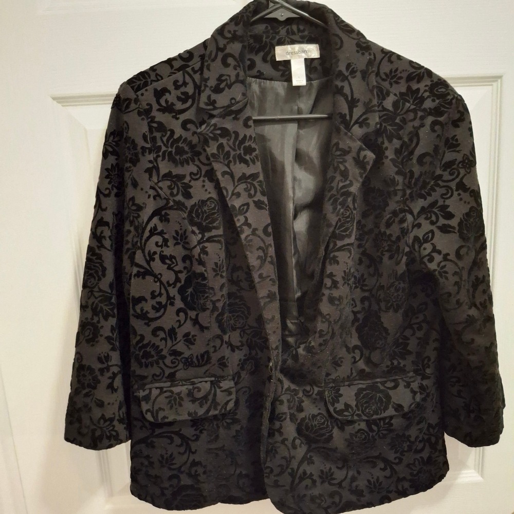 3/$15 Dressbarn Black‎ Velvet Burnout Whimsigoth Old Money Blazer Womens Size L